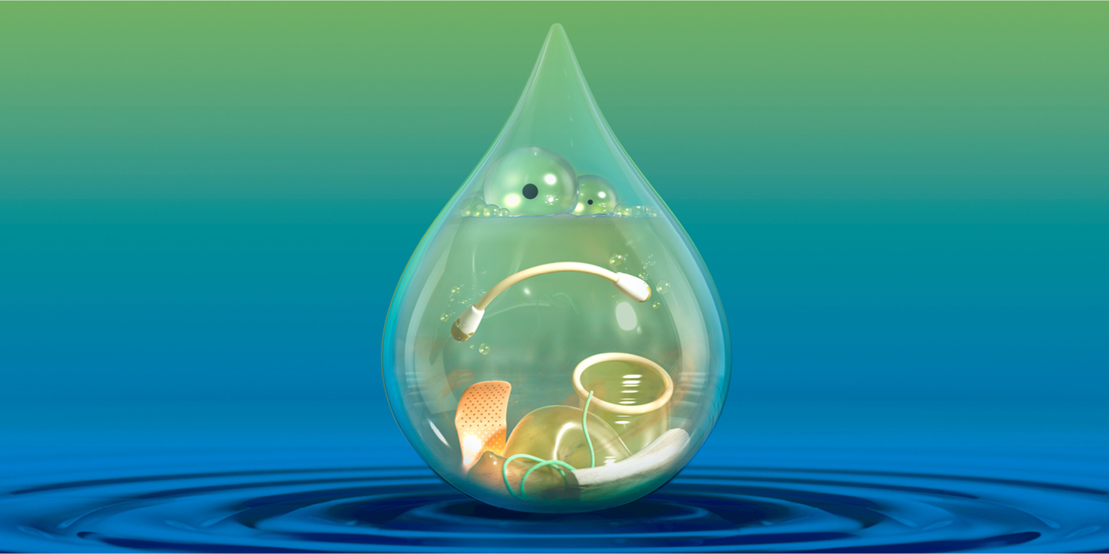 Virtueller Tropfen mit dreckigem Wasser drin