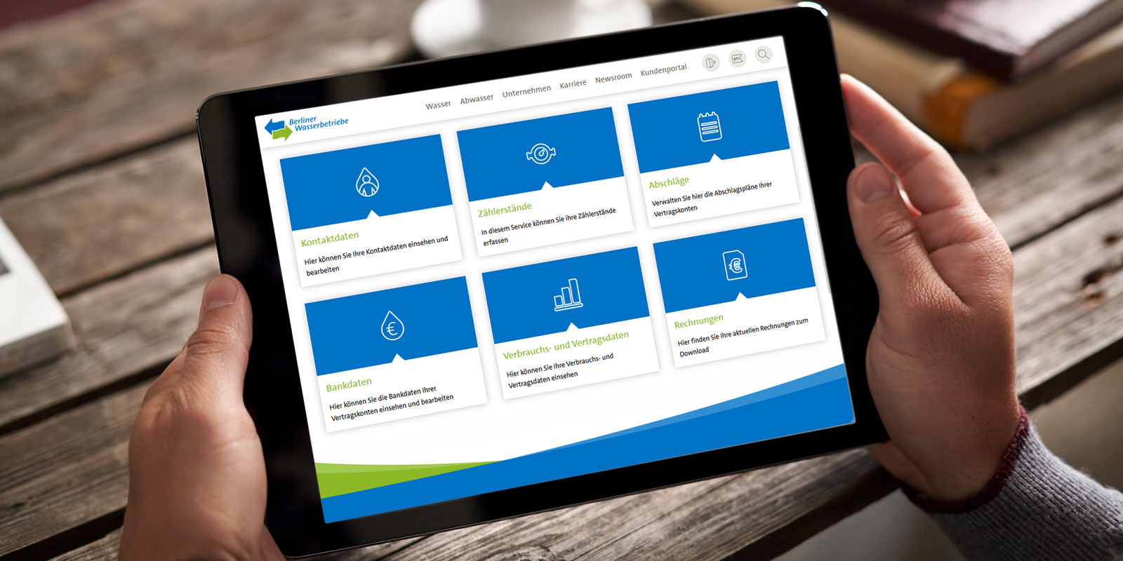 Ipad das die Oberfläche des Kundenportals zeigt
